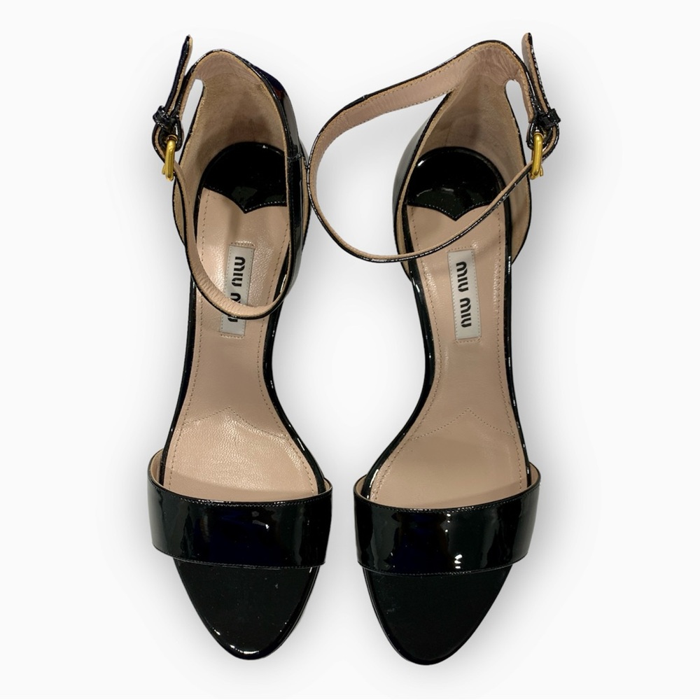 Miu Miu Patent Kitten Heel Ankle Strap Sandal